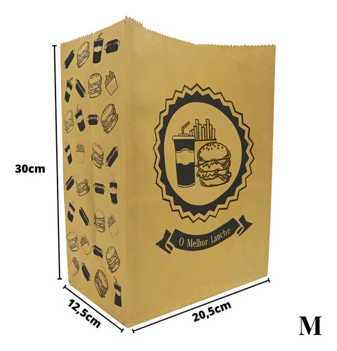 Saco Kraft Pardo Lanche Embalagem Delivery Sos M C100 Full