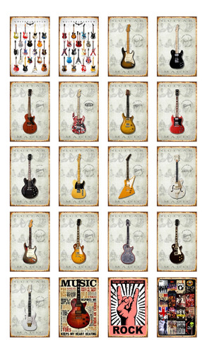 Pack 20 Carteles Metal 20x30 Guitarras Famosas Gibson Fender