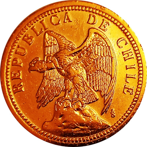 Chile Moneda De 1 Peso Del Año 1933 Bañado Con Oro 24k