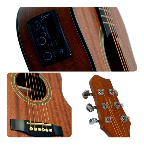 Guitarra Travel Electroacústica Smiger Cuerdas De Acero Color Marrón Oscuro