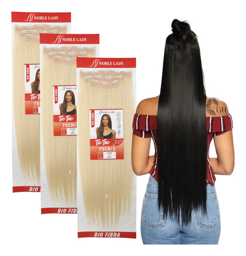Kit 3 Aplique Tic Tac 80cm Removível Para Alongamento Cor Platinado Cor 613