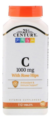 Vitamina C 1000 Mg Rose Hips - 110 Tabs 21st Century Eua Sabor Sem Sabor