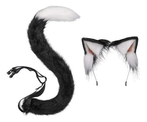 Cosplay Animal Peludo Orejas De Gato Pelo Aro Cola Conjunto