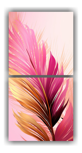 40x20cm Cuadro Palm Leaves En Colores Dorado Y Rosa Flores