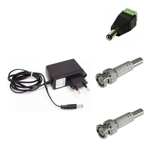 Kit Conectores Fonte Cftv Camera Segurança + Fonte 12v Cor