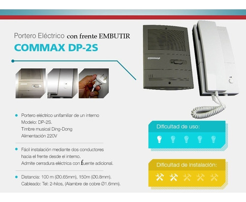 Kit Portero Electrico Telefono Commax Frente Embutir Dp2s