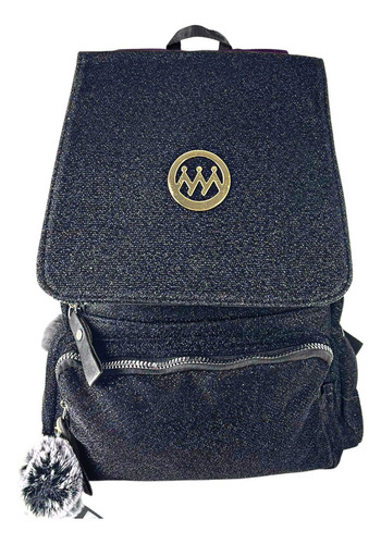 Mochila Bolsa Feminina Pequena Casual Escola Com Pompom Cor Preto