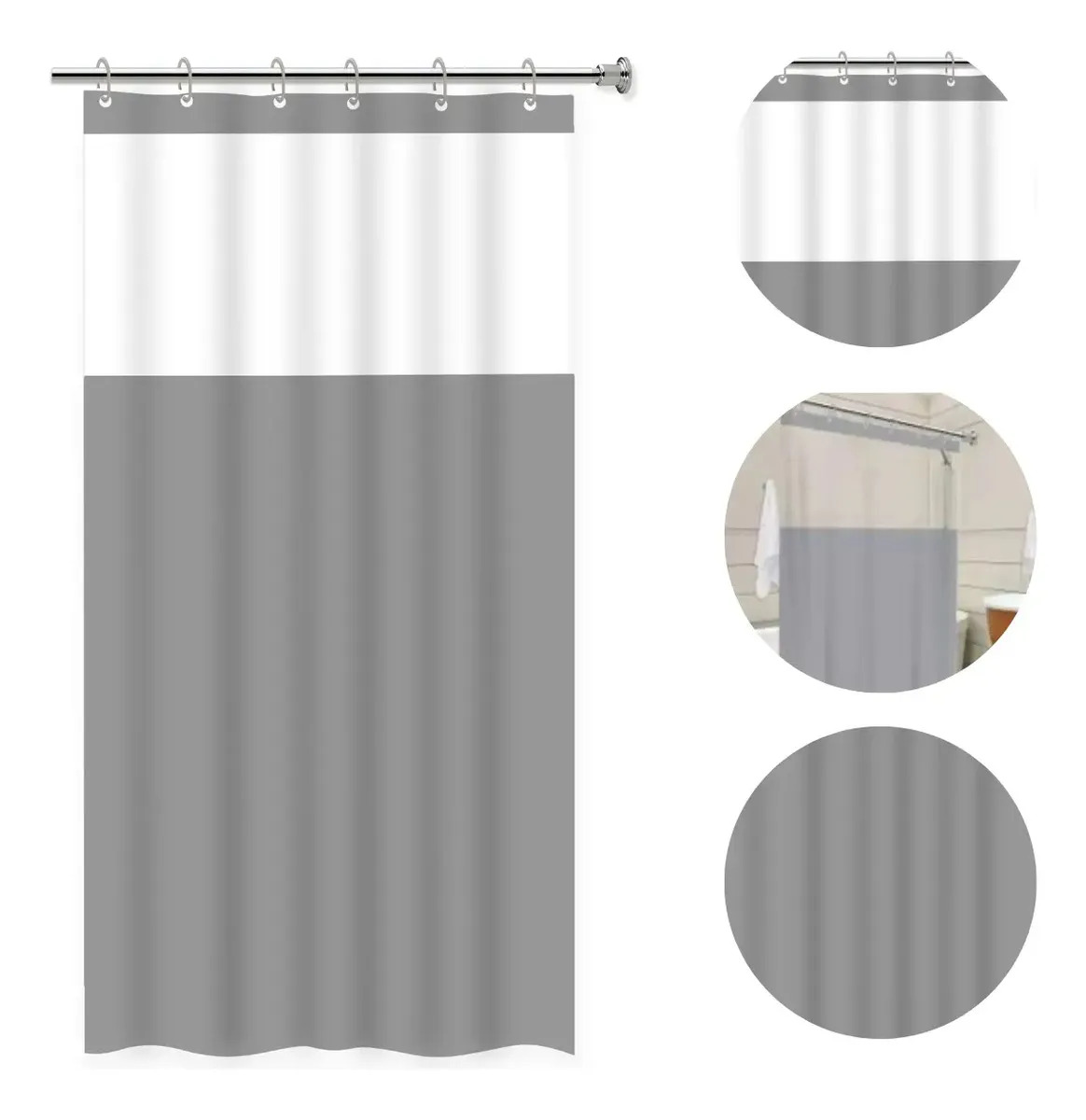 Cortina Box Em Pvc Antimofo Banheiro Com Visor Resistente Cor Cinza Cortina Banheiro Lisa