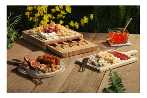 Conjunto Para Queijo Wolff De Bambu Com Tábua E Faca Dourada