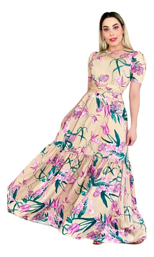 Imagem 3 de 5 de Vestido Longo Multiuso Balada Verão Cinturado Estampas Linda