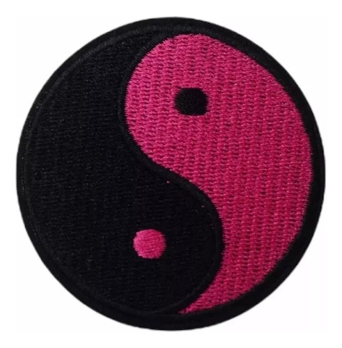 Parche Bordado Diseño Ying Yang Negro Fucsia Termoadhesivo