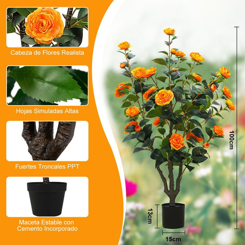 Árbol Artificial Camelia En Maceta Para Hogar Oficina 100cm