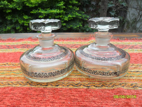 Par Lote De 2 Antiguos Perfumeros En Vidro, Tapón Esmerilado