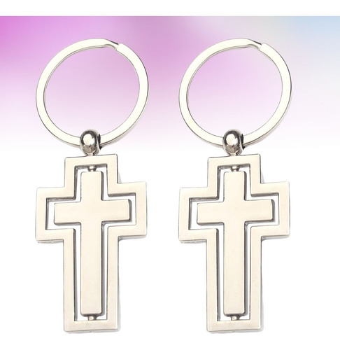 Imagen 5 de 8 de 2pcs Plata Cruz Regalo Llaveros Tema Religión Llavero Titula