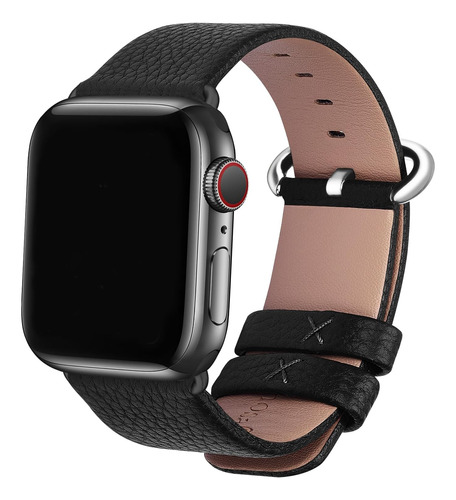 Correa De Cuero Para Apple Watch 38/40/41 Negro/plateado