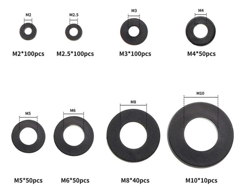 500 Piezas De Plástico Nylon Espaciador Plano Negro