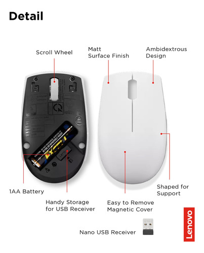 Wireless Mouse Lenovo 300 For Pc Laptop W/ Windows 2.4ghz