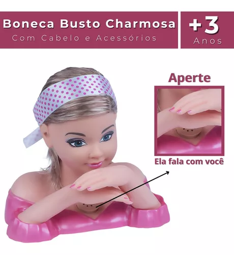 Busto Boneca Charmosa Negra Cabeleireira Para Pentear Com Som