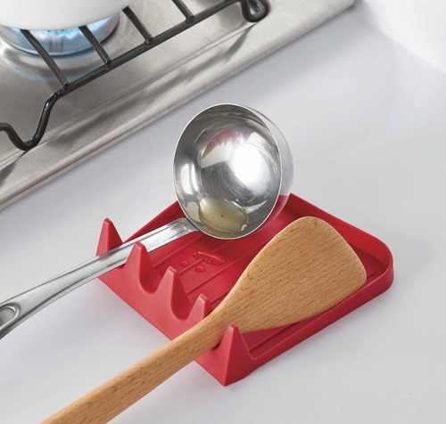 2 Base Soporte Utensilios Silicón, Cucharas Calientes Cocina Color Rojo