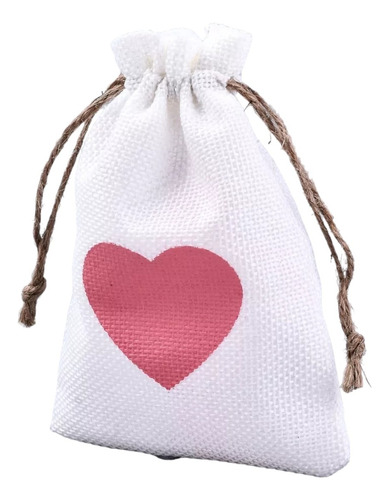 Pack 5 Bolsa Arpillera Tela Saco Yute 14x10 Cm Corazón