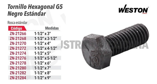 1 Tornillos Hexagonales G5 Negro 1-1/2 X 3