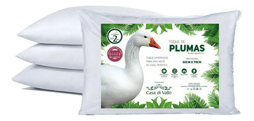 Kit 2 Travesseiro Toque De Plumas Ganso Super Luxo 50x70 Cm Cor Branco