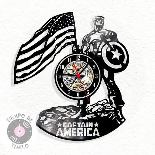 Reloj De Pared Elaborado En Disco Lp  Capitan America Ref.01