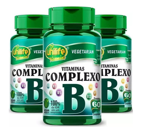 3x Vitaminas Complexo B 500mg Unilife B1 B2 B3 B5 B6 B7b9b12