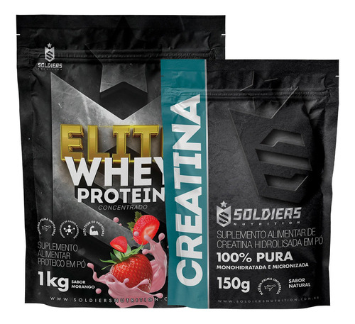 Kit: Elite Pro Whey 80% 1kg+creatina 150g-soldiers Nutrition Sabor Morango
