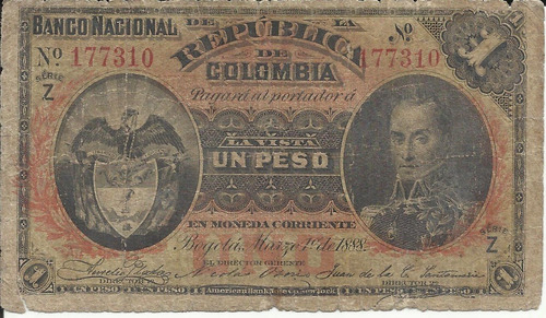 Colombia 1 Peso Oro 1 Marzo 1888