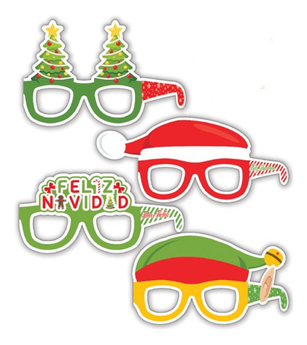 4 Lentes Diseños Variados Navideños Divertido Para Fiestas