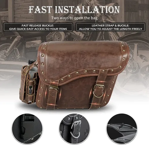 Nicecnc Motocicleta Sillín Bolsas, Cuero De La Pu Motocic...