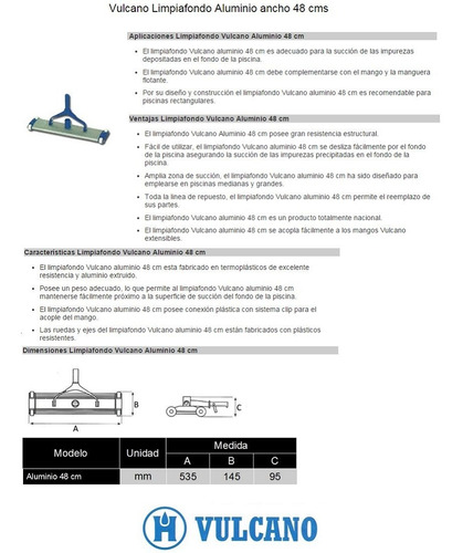 Imagen 3 de 6 de Limpiafondo Barrefondo Vulcano Aluminio 48cm Pileta Piscina