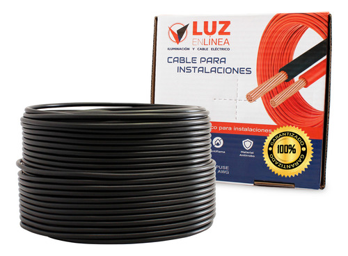 Cable Eléctrico Profesional Calibre 10 Thw Cca Negro, Caja Con 50m, Marca Luz En Linea, Modelo Lel-pro10-50n 