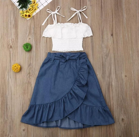 cropped e saia longa infantil