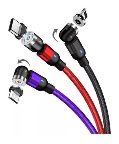 Juego De 3 Cables Usb Magnético 3 En 1 Cargador De Celulares Color Colores 2M