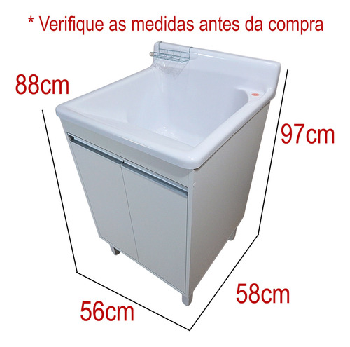 Tanque De Lavar Roupa 45l Fibra + Gabinete Mdf 56cm Montado