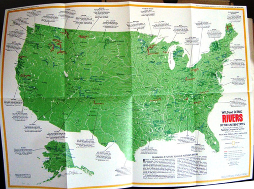 Mapa Nat Geo Estados Unidos Rios Salvajes Revista Compl 1977