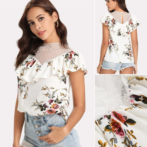 Blusa Talla S Elegante Con Encaje Nueva Importada 