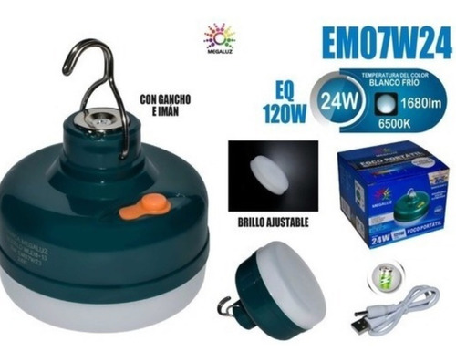 Imagen 2 de 2 de Foco Led Emergencia 24w Recargable Portatil C/iman Megaluz