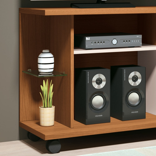 Rack P/ Sala Pequena Tv Até 26 100cm Marte Off/cinamomo Cor Creme