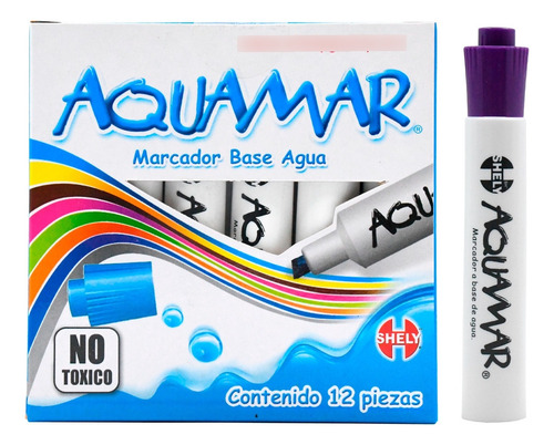 Marcador Aquamar Shely Morado A Base De Agua 12 Pzas