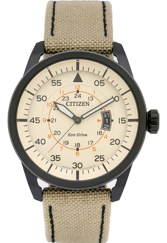 Relógio masculino Citizen Ecodrive Analog AW136519p Moss Mesh Bezel, fundo creme preto