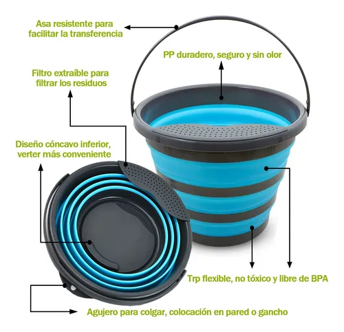 Cubeta Plegable De Silicón, 10 Litros, Cubo Plegable Con