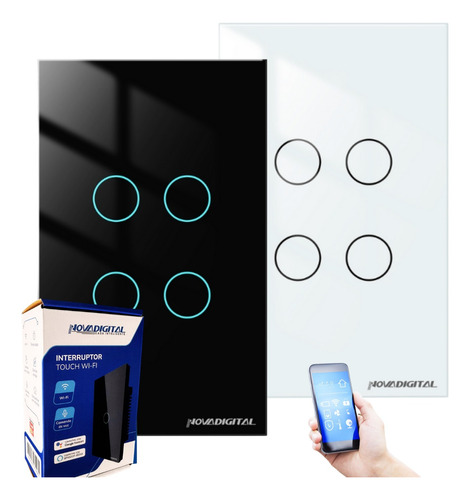 Interruptor Wifi Inteligente 4 Botões Smart Touch Tuya Alexa