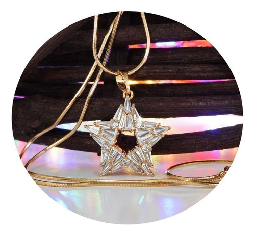 Collar Dije Estrella Oro 24k Brillos Diamante Corte Baguette