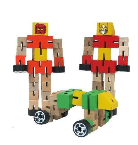 Robot Transformer Articulado De Madera Motricidad Con Ruedas