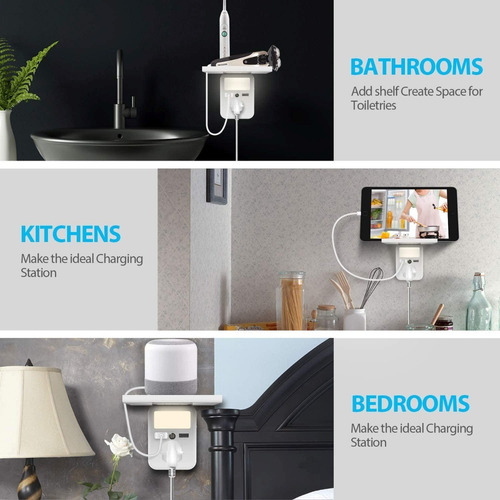 Extensor De Salida Usb De Pared Con Luz Nocturna Led