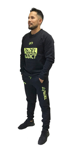 Buzo Padel Addict + Pantalon Padel Conjunto Deportivo Negro