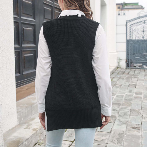 Chaleco De Punto Con Cuello En V Con Cremallera Lateral Y Cr